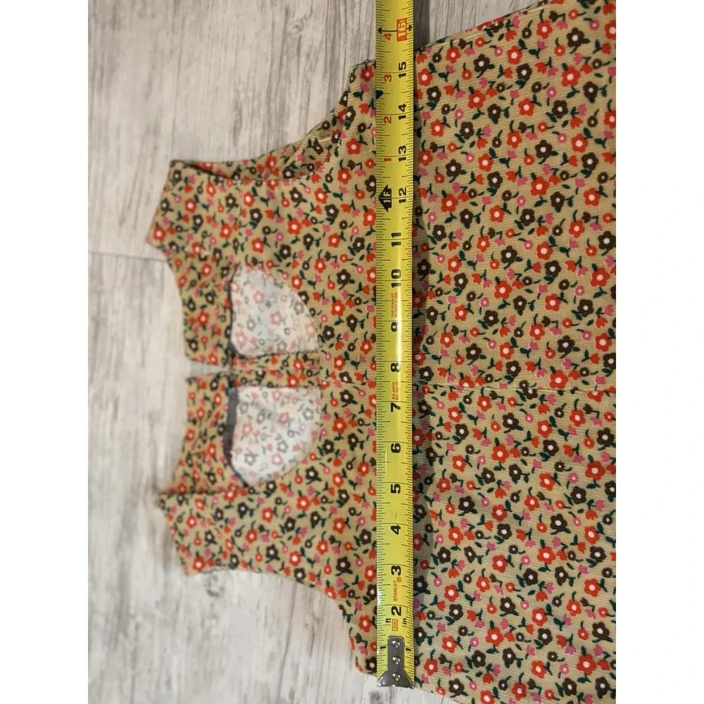 Warm Vintage Floral Print Corduroy Sleeveless Dress with Pockets‎ 90s Style SZ 2 - Picture 10 of 14